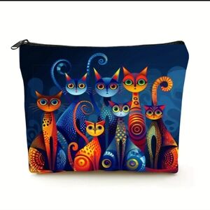 Waterproof Canvas Funny Cat Makeup Bag Cosmetic Pouch Toiletries Roomy